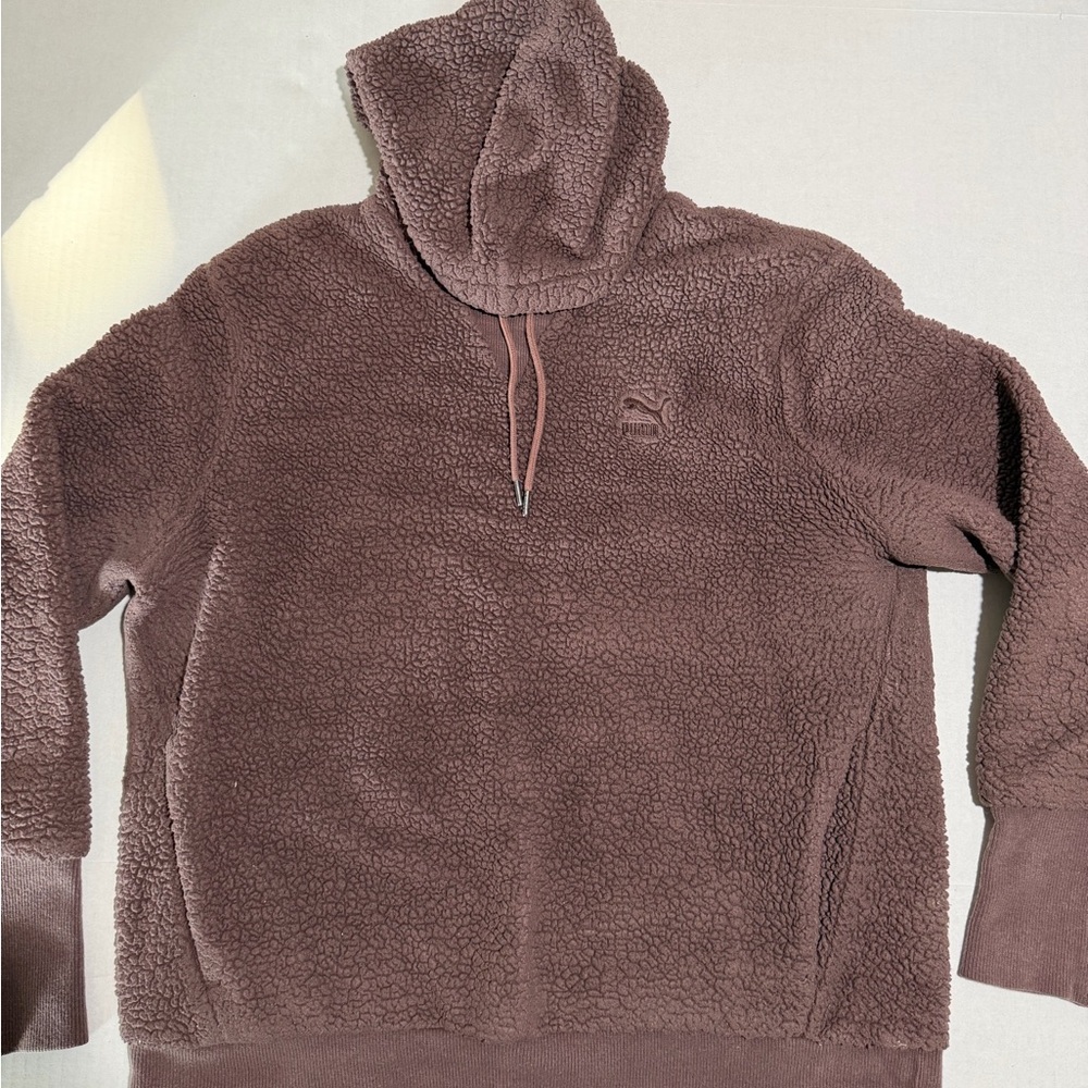 puma purple fleece pullover, large logo, women's large sweatshirt